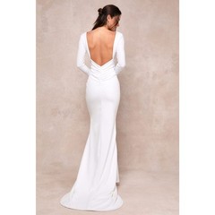 NWT Lulus Extravagant Love White Backless Long Sleeve Ruched Dress Bridal Sz XL