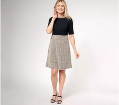 Isaac Mizrahi Live Regular Elbow Sleeve Knee Length Dress Pitch Black Medium