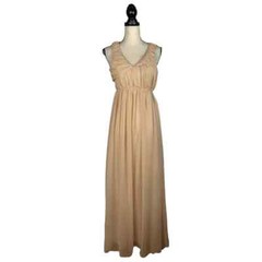 NWT YA Los Angeles Beige Tan Chiffon Ruched Maxi Dress Size: S