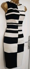 Karen Millen Colourblock Offset Black Beige Wiggle Pencil Occasion Dress UK 14