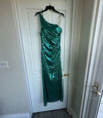 Faviana Green Solid Sequin One-Shoulder Strappy Sleeveless Long Maxi 10