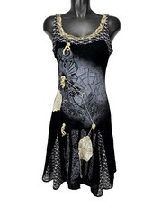 SAVE THE QUEEN! Abstract Appliqué Fit & Flare Black Grey Gold Dress XL
