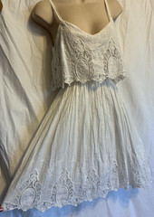 Lovely Alythea White Cotton Lace Embroidered Summer Sun Dress Lined – Small