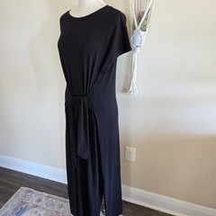 Eileen Fisher Black Jersey Maxi Dress Size Medium NWT $198 Tie Waist