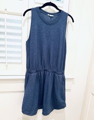 Splendid Shift Fleece Dress Women Size Large Blue Sleeveless Stretch Pockets