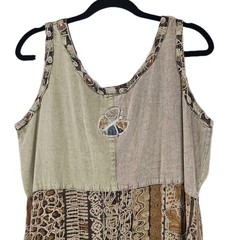 Sacred Threads Womens Patchwork Maxi Dress M/L Butterfly Hippie Artsy Lagenlook