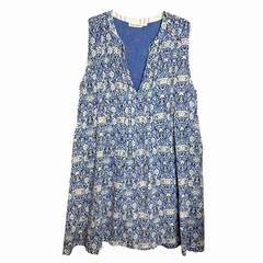 Roller Rabbit Blue Batik Sleeveless Pintuck Shift Dress M Boho Festival Cotton