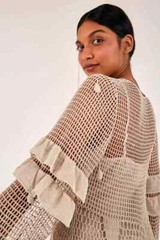 Farm Rio Anthropologie Hand Made Crochet Maxi Dress Beige Size M NWT Orig. $595.