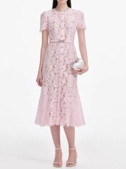 Self-Portrait Bow tie pink Lace Dress Round collar Fishtail evening Dresses