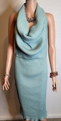 Zara Turquoise Green Open Back Draped Neck Sleeveless Size Large
