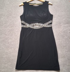 Darlin Black Dress Size 13/14 Rhinestone Beaded Waist Cutout Bodycon Cocktail