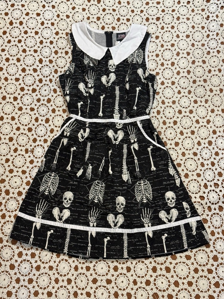 Retrolicious Mod Collared Dress Anatomically Correct Bones Skeleton Pin Up Dress