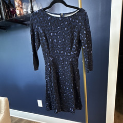 kate spade new york 2 Blue Black Leopard Fit & Flare Dress Round Neck Zip
