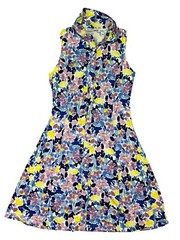 Isaac Mizrahi Women Blue Daisey Printed Button Front Collared Dress w/ Seams S
