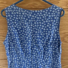 Per Una Dress UK 8 Blue White Floral Beaded Linen Cotton Blend Pockets Summer