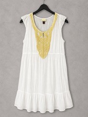 Sonoma White Cotton Gauze Boho Dress XL Yellow Embroidered Sleeveless Beach