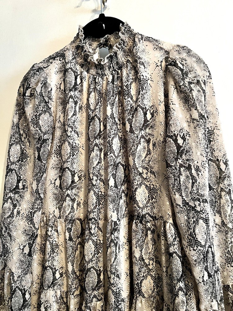 Altar’d State Snake Print Beige Black Long Sleeve Dress Size Small
