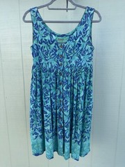 Rainbow Jo Blue Green Turtle Print Button Down Pleated Dress Size XS 17&Prime;x36&Prime;