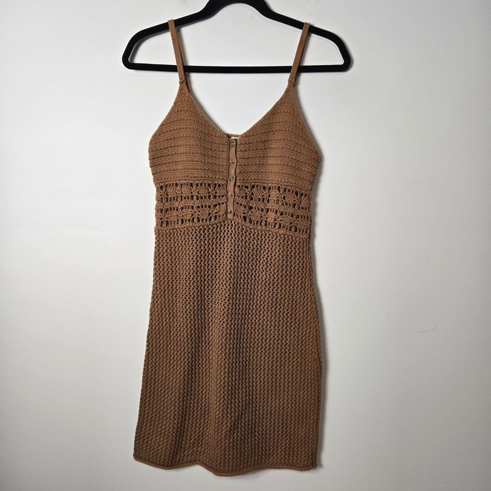 American Eagle Aerie Size S Petite Crochet Open Knit Brown Mini Dress Boho Beach