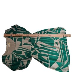 Green & Tan Geometric Print Chiffon Mini Dress S Flutter Sleeve Boho Resort Dres