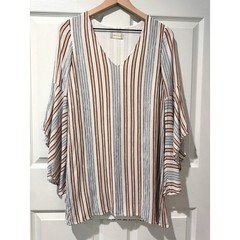 Altar&rsquo;d State Tazewell Earth Tones Striped Boho Bell Sleeve Made in USA Dress S
