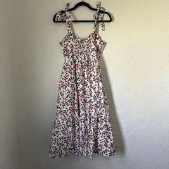 Picnic Dress Code Mode Cherry Print Tie Strap Midi Cottagecore Cotton Size XS
