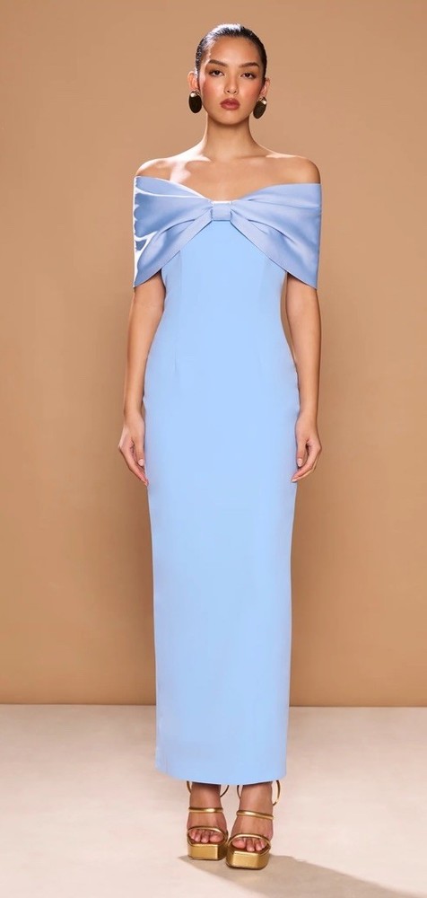 Sonya Moda Belluno Maxi Dress Off Shoulder Size AU 12 Blue
