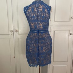 INA Crochet Blue Mini/Knee Length Dress Size Medium Cutout Waist And Chest