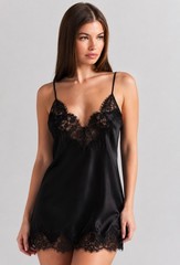 SKIMS Silk Lace Mini Slip Dress Black Onyx LG-SLI-11176W Womens Size XS NWT $198