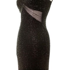 Vintage 90s Scala Silk Bead Formal Black Maxi Gown Dress L Petite Y2K Prom HOKO