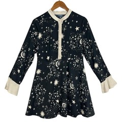 ModCloth Dress Womens 4 Black Celestial Fit & Flare Shirt Dress Long Sleeve