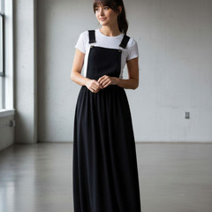 Sans Souci Black Pinafore Maxi Dress XS Bib Overall Apron Strap Chiffon GSD314