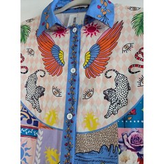 Endless Moon Patchwork Satin Mini Dress NWT Celestial Vacation Shirt Tunic S