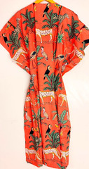Animal Print Cotton Kaftan Women Beach Cover Up Bohemian Summer Dress
