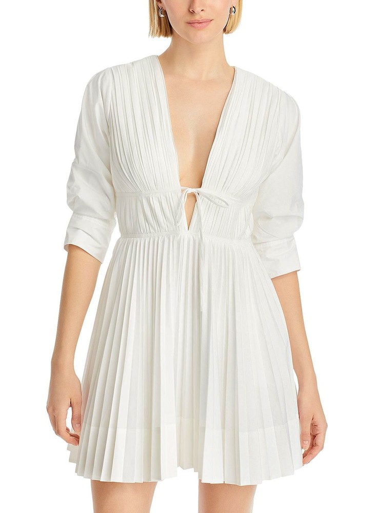 Jonathan Simkhai Womens Steph Pleated Cotton-Blend Mini Dress 2 White – NWT $445