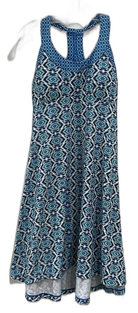 PrAna Cali Aztec Pattern Green Blue Racerback Athletic Tank Dress Sz M Shelf Bra
