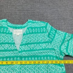 Destination 365 Allover Printed Split Neck Viscose Dress Medium Sz Green Top