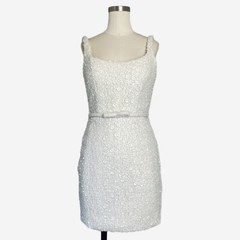 Heirloom Oaklynn White tweed floral sequin beaded mini dress bow preppy XXS