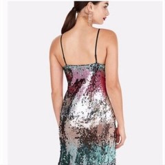 NEW Express Rainbow Multicolor Sequin Adjustable Party Dress ASO Josie Saltzman