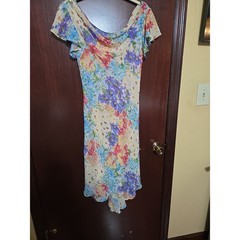 SL Fashions Floral V-Neck Flutter Sleeve Asymmetrical Hem Midi Dress Size 10