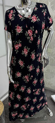 Laura Ashley Long Floral Dress UK18 EU44 Navy Blue Viscose Midi Dress