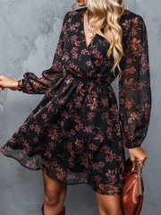 CUPSHE Womens Dress 2026 Floral V Neck Lightweight Long Sleeve A Line Mini small