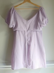Altar&rsquo;d State Aldrin Gingham Puff Sleeve Mini Dress Lavender White Purple Large