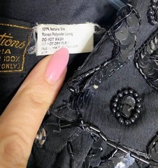 Creative Creations Black Sequin Beaded Embellished Silk Shirt-Dress Jacket LARGE