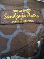 Batik Fabric Tunic Blouse/Dress Black Blue Beaded Rosettes Sz Med Made Indonesia