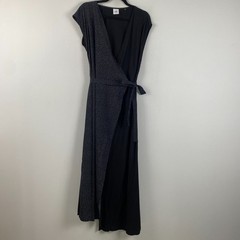 Cabi Black Disco Micro Polka Dot Long Wrap Dress Size Large Style# 5609