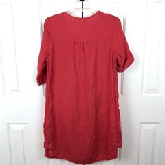 Linen Popover Shirt Dress Italy Mandarin Collar Roll Tab Sleeve Small Coral Pink