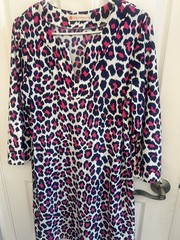JUDE CONNALLY Womens XL Kerry Pink Blue Animal Print Shift Dress 3/4 Slv Stretch