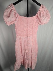 Hello Molly Pink Eyelet Babydoll Mini Dress Puff Sleeves Coquette Sz 6 Medium