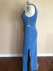 Women&rsquo;s Maxi Dress Faded Blue Tank Jersey Cut Out Back Side Slits Size S R016